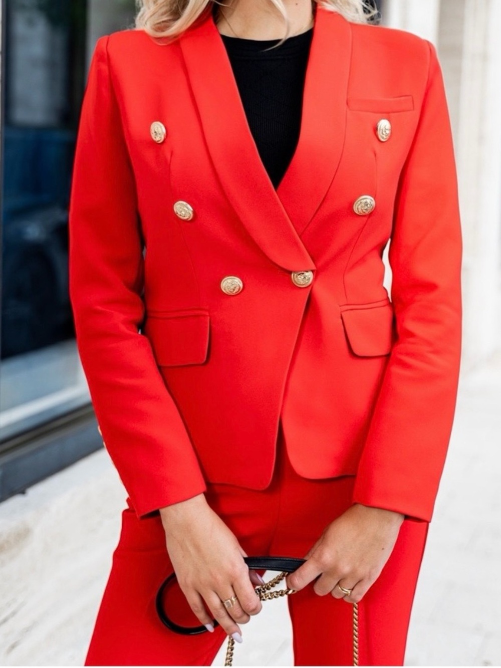 Gorgeous Like new Women's Red Double-Breasted Tailored Blazer & Pants Set